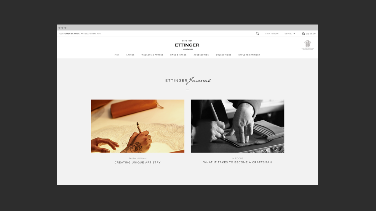 Ettinger luxury online store design